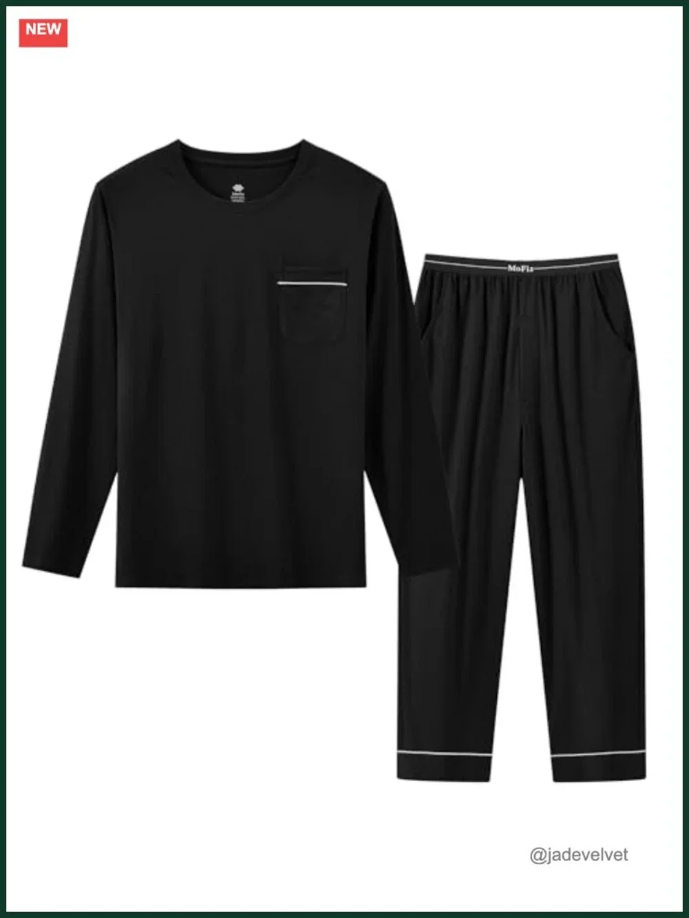 Men's Cotton Pajama Set Long Sleeve Sleepwear with Elastic Waist & Pockets